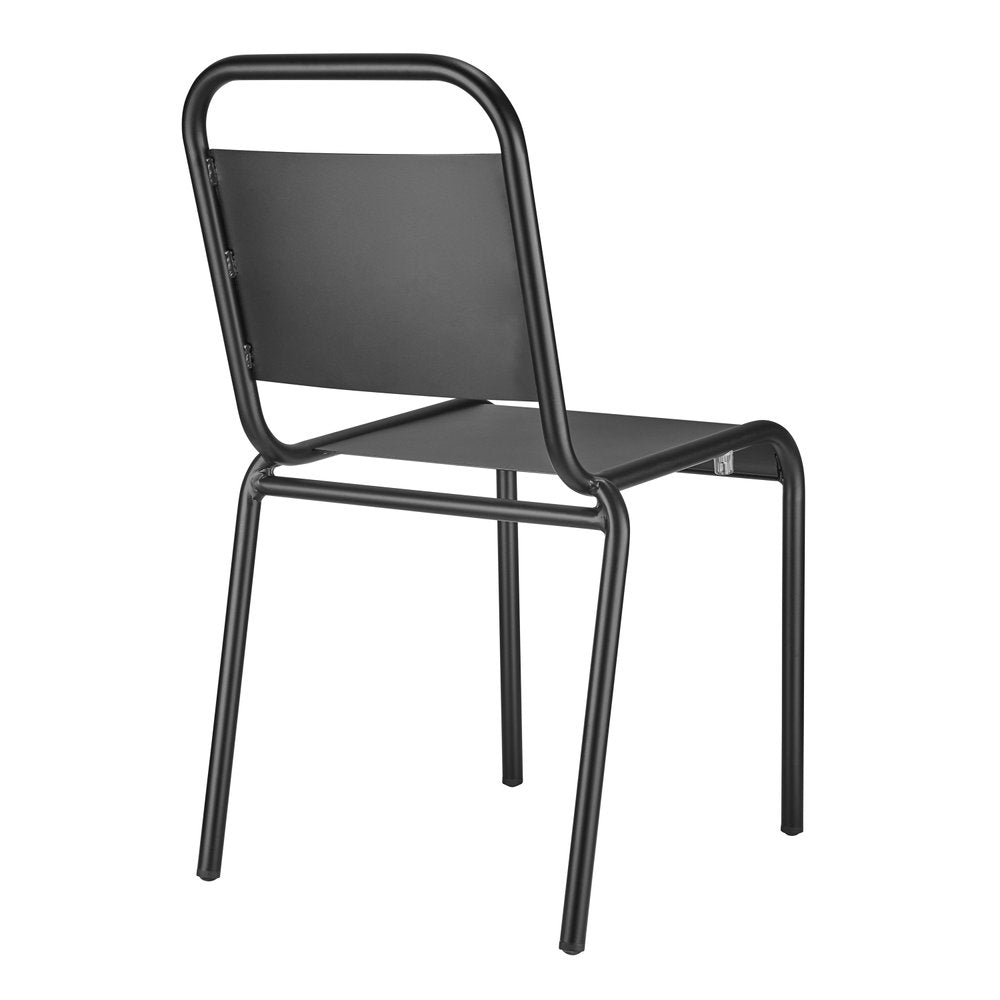 Set of Two Black Aluminum Outdoor Stacking Dining Chairs on a white background