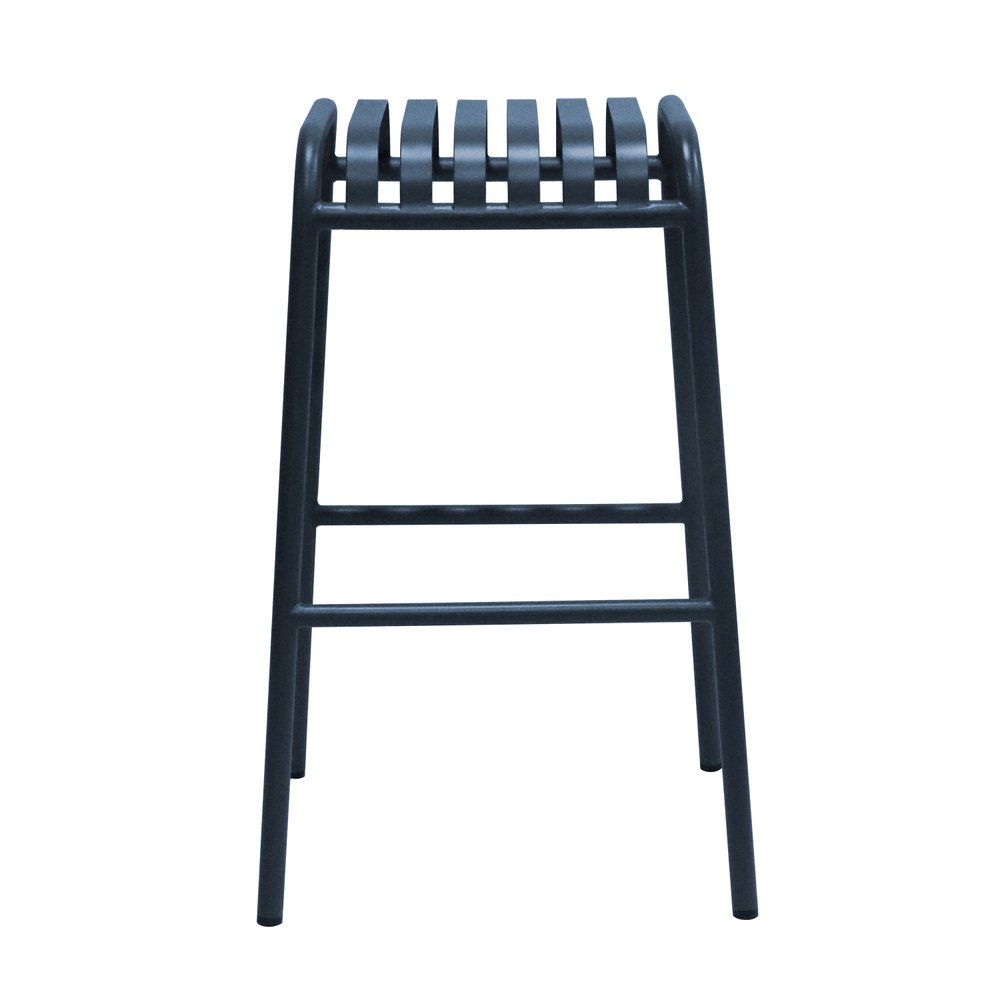 Set of Two 30" Dark Blue Steel Backless Bar Height Bar Chairs on a white background
