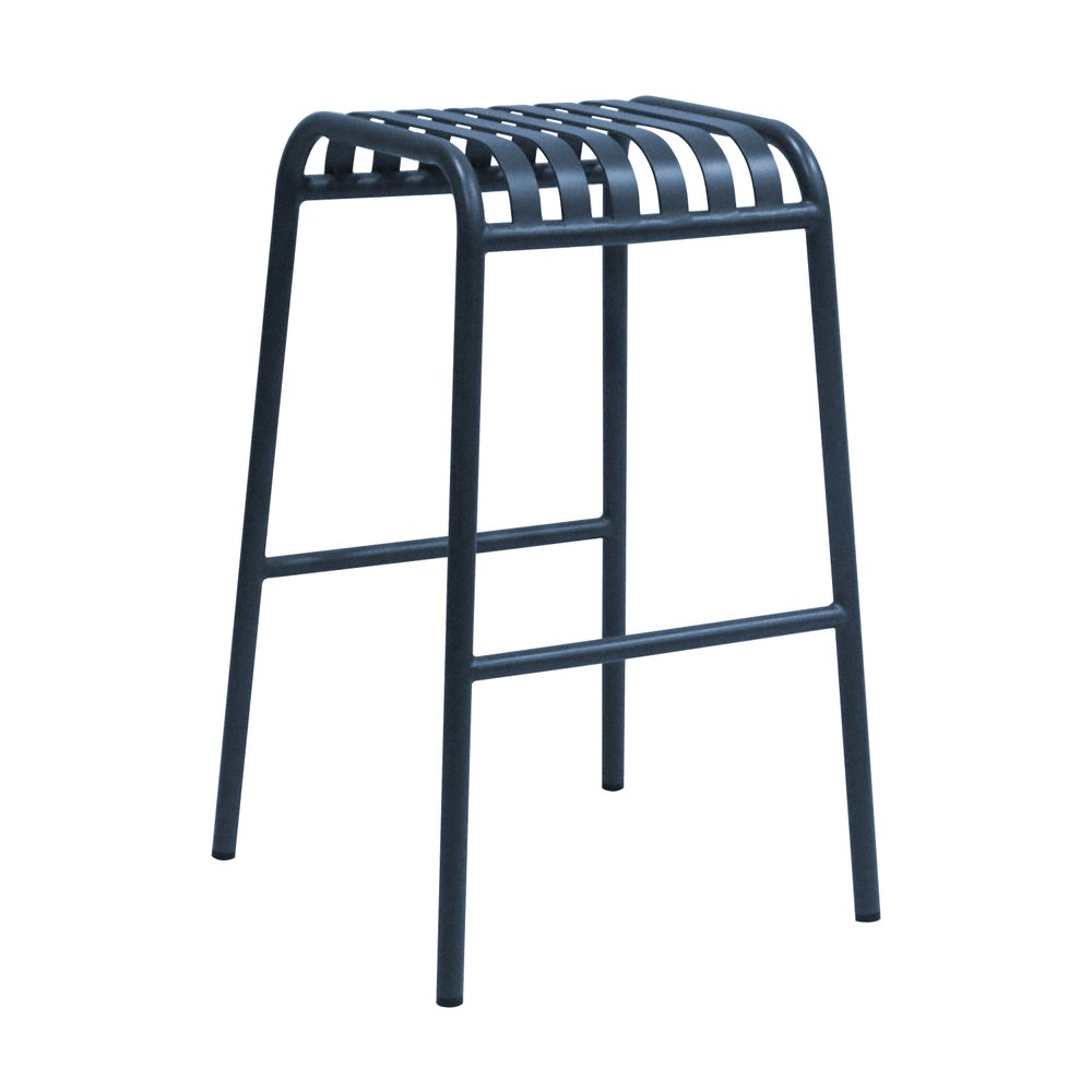 Set of Two 30" Dark Blue Steel Backless Bar Height Bar Chairs on a white background