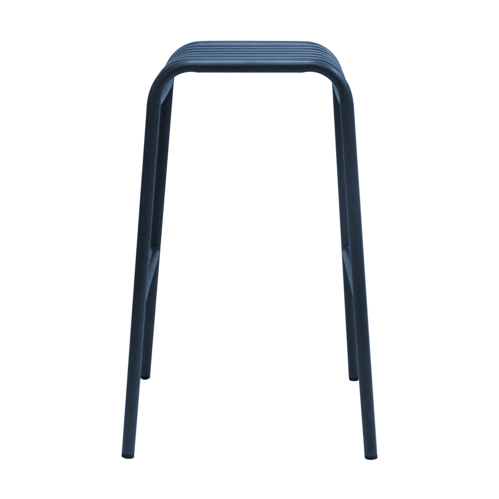 Set of Two 30" Dark Blue Steel Backless Bar Height Bar Chairs on a white background