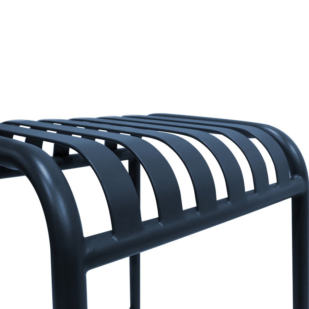 Set of Two 30" Dark Blue Steel Backless Bar Height Bar Chairs on a white background