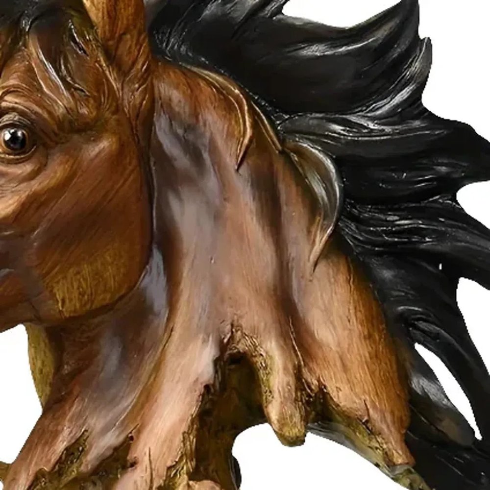 11" Antiqued Bronze And Black Polyresin Horse Tabletop Sculpture detail shot of the black resin finish.