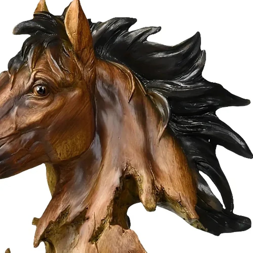 11" Antiqued Bronze And Black Polyresin Horse Tabletop Sculpture. Sculpture isolated on a plain white background, finished in black resin.