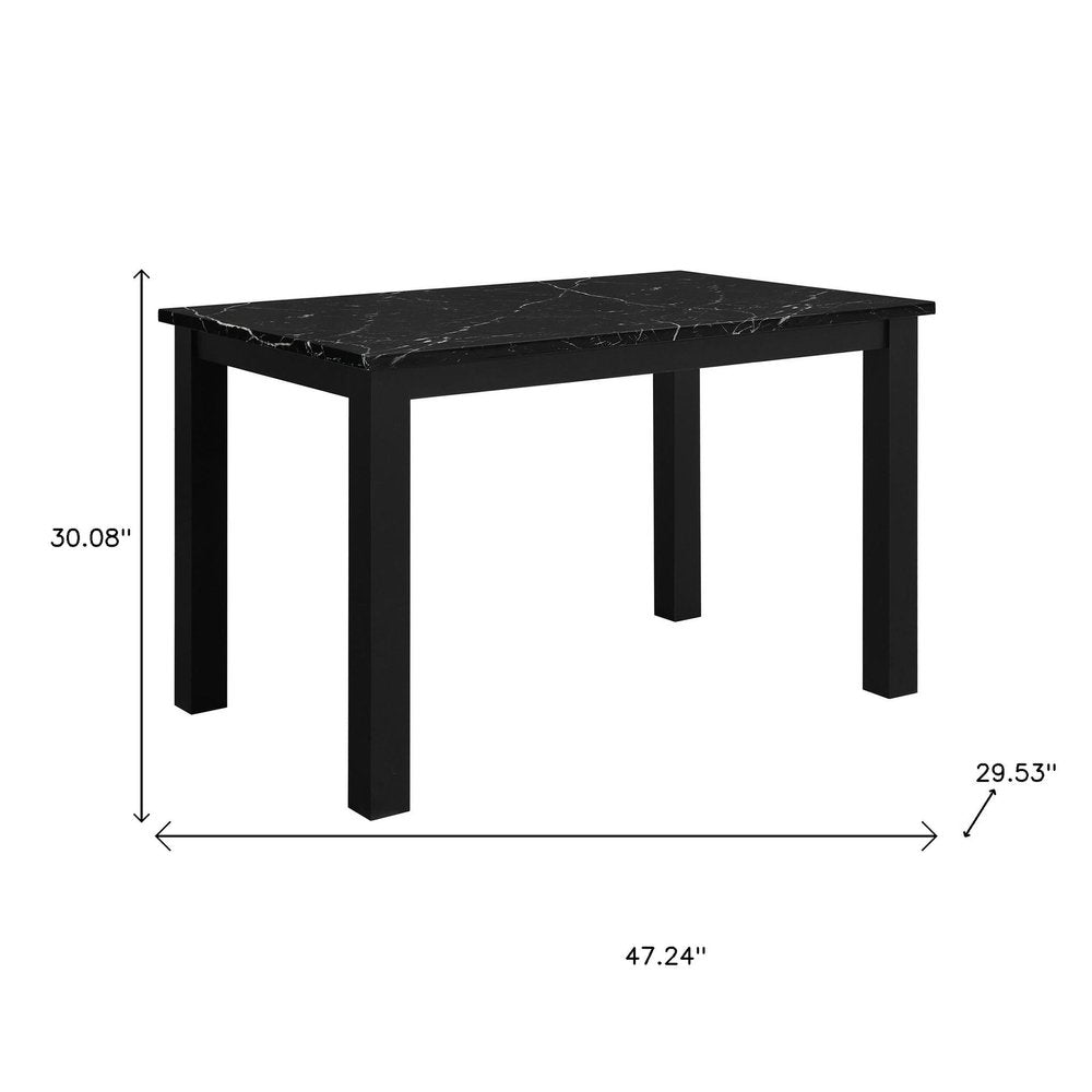 Five Piece Black Faux Marble Dining Set with Four Chairs