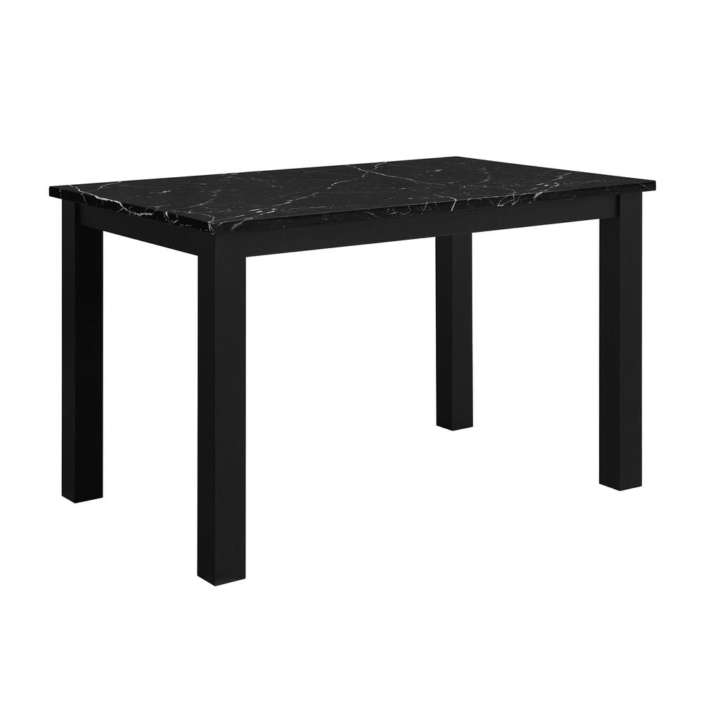 Five Piece Black Faux Marble Dining Set with Four Chairs on a white background