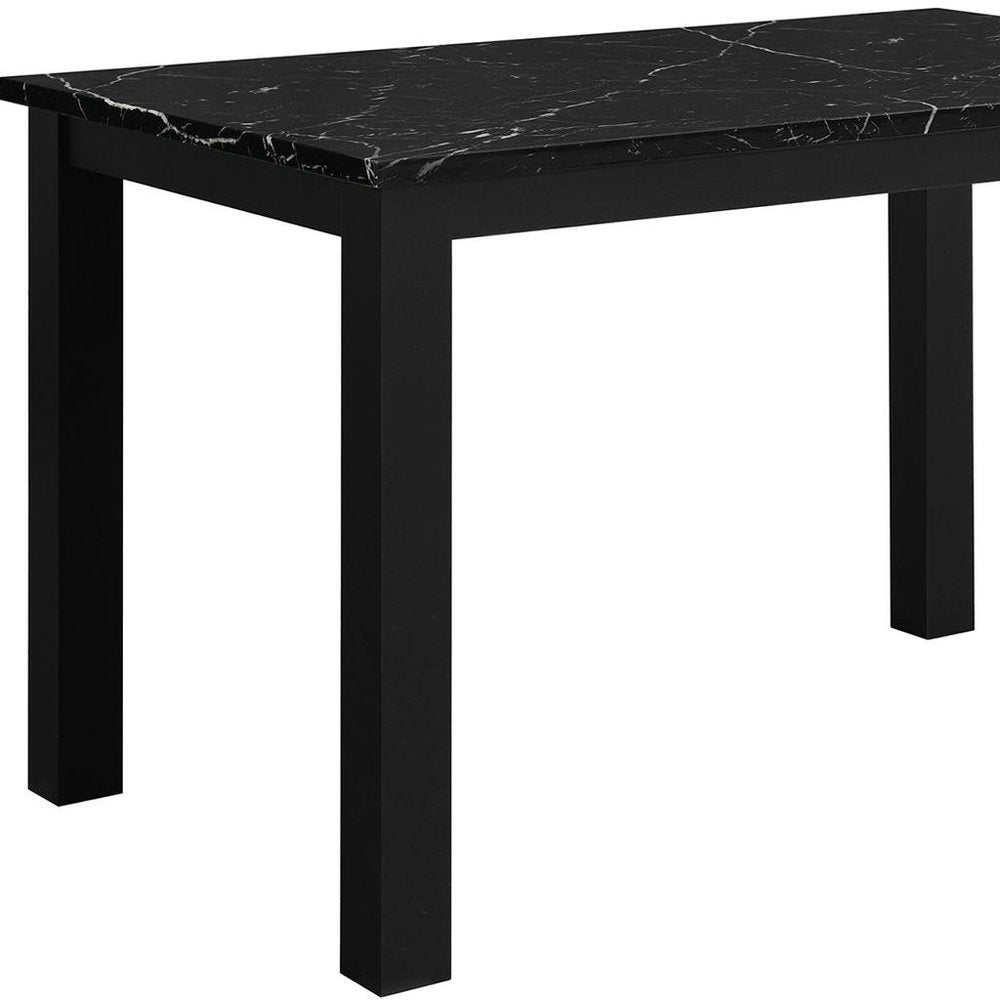 Five Piece Black Faux Marble Dining Set with Four Chairs
