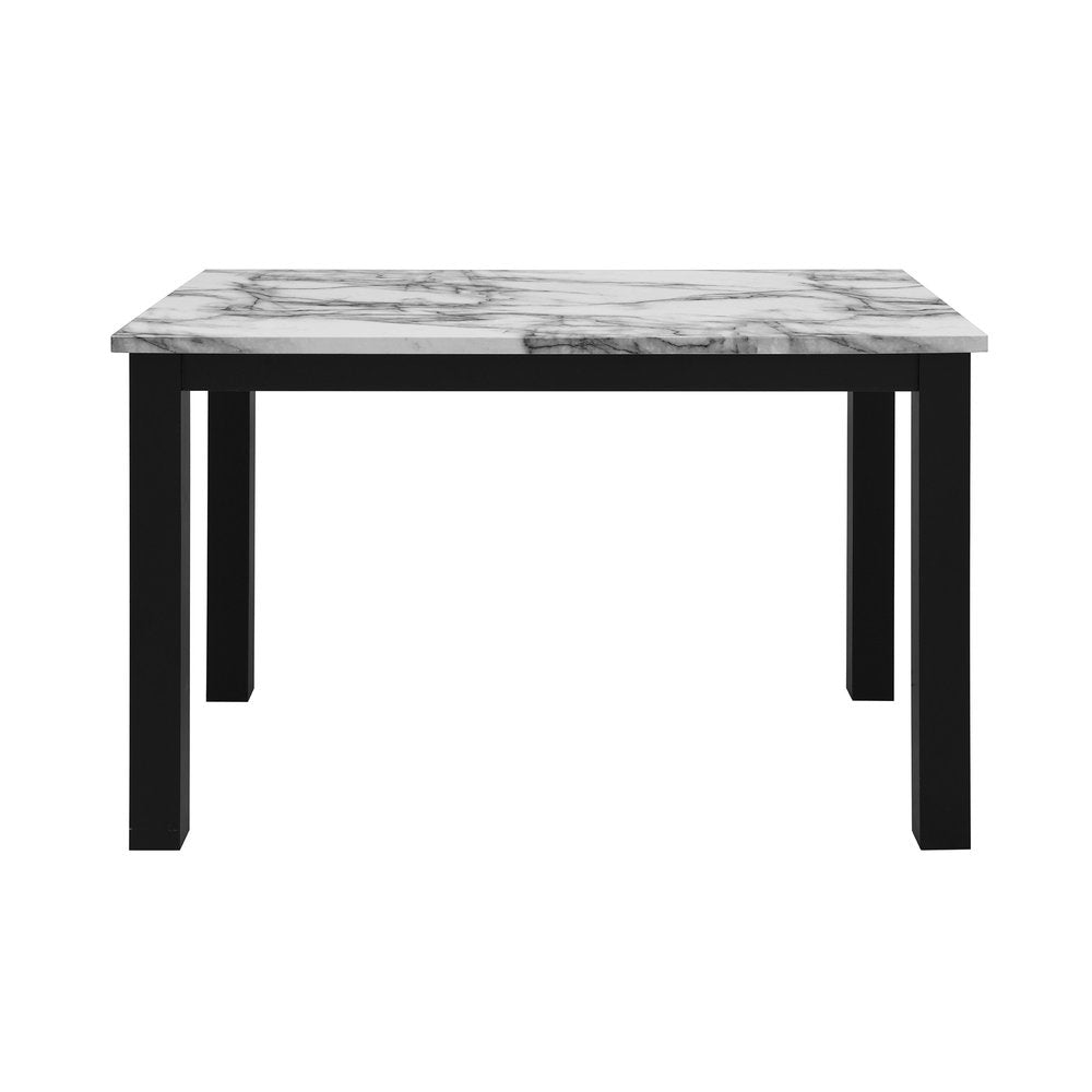 Five Piece White and Black Faux Marble Dining Set with Four Chairs