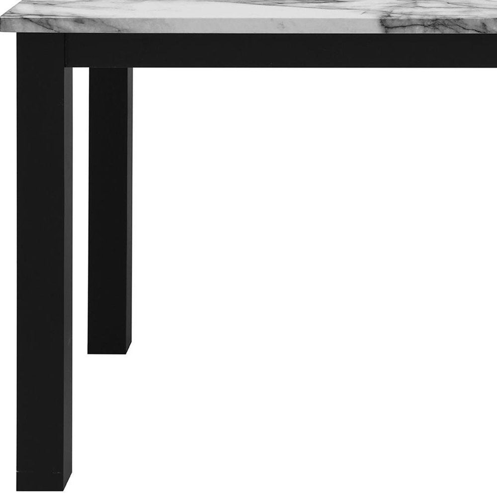 Five Piece White and Black Faux Marble Dining Set with Four Chairs