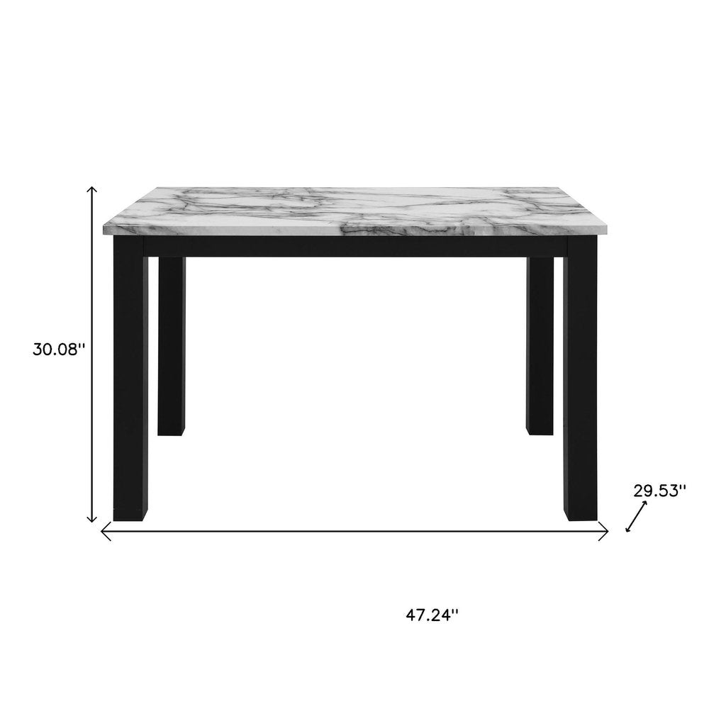 Five Piece White and Black Faux Marble Dining Set with Four Chairs