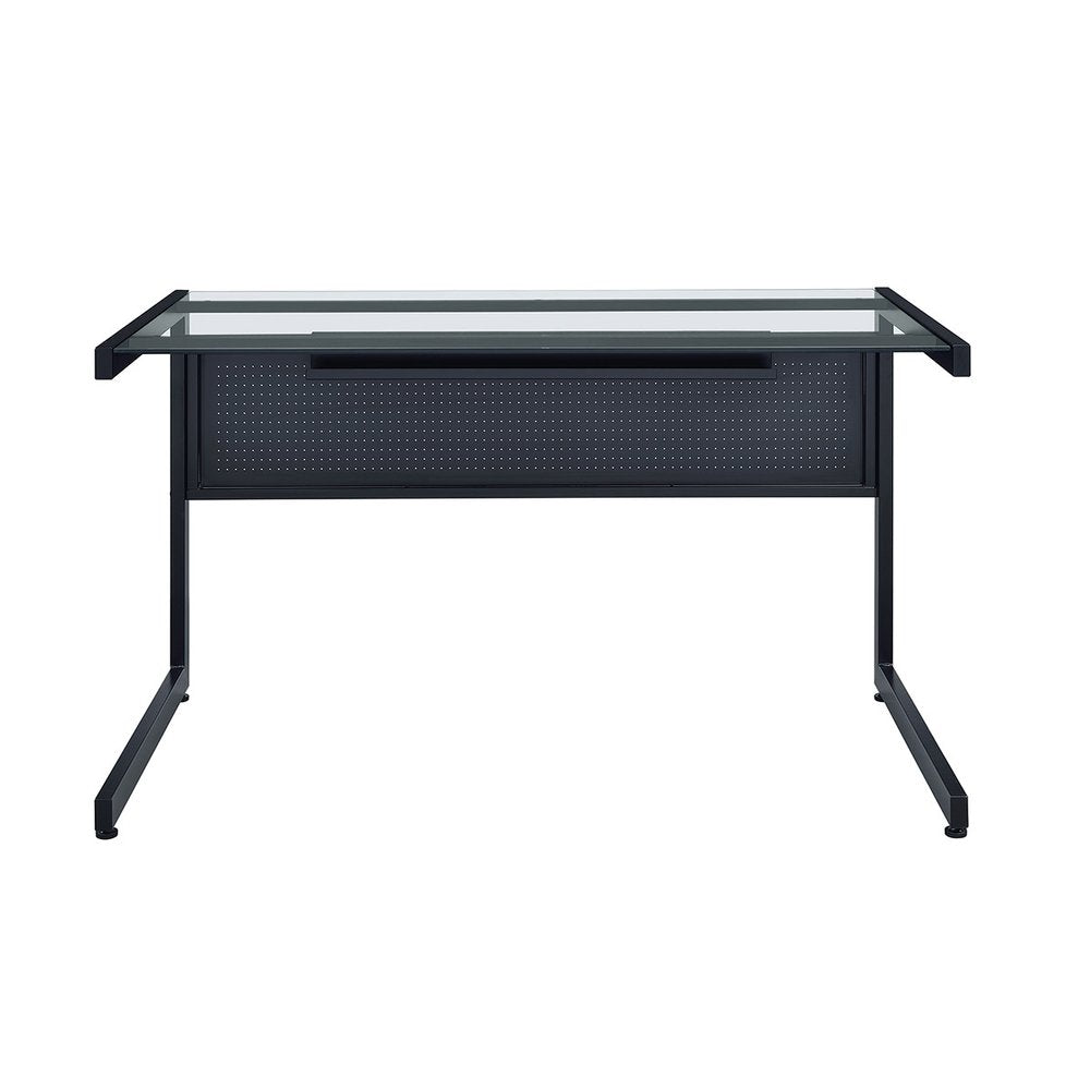 78" Clear and Black Glass and Steel Corner Computer Desk