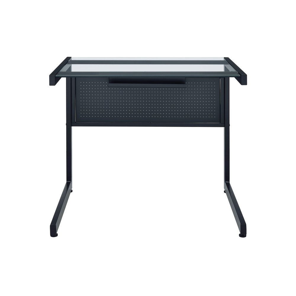 78" Clear and Black Glass and Steel Corner Computer Desk