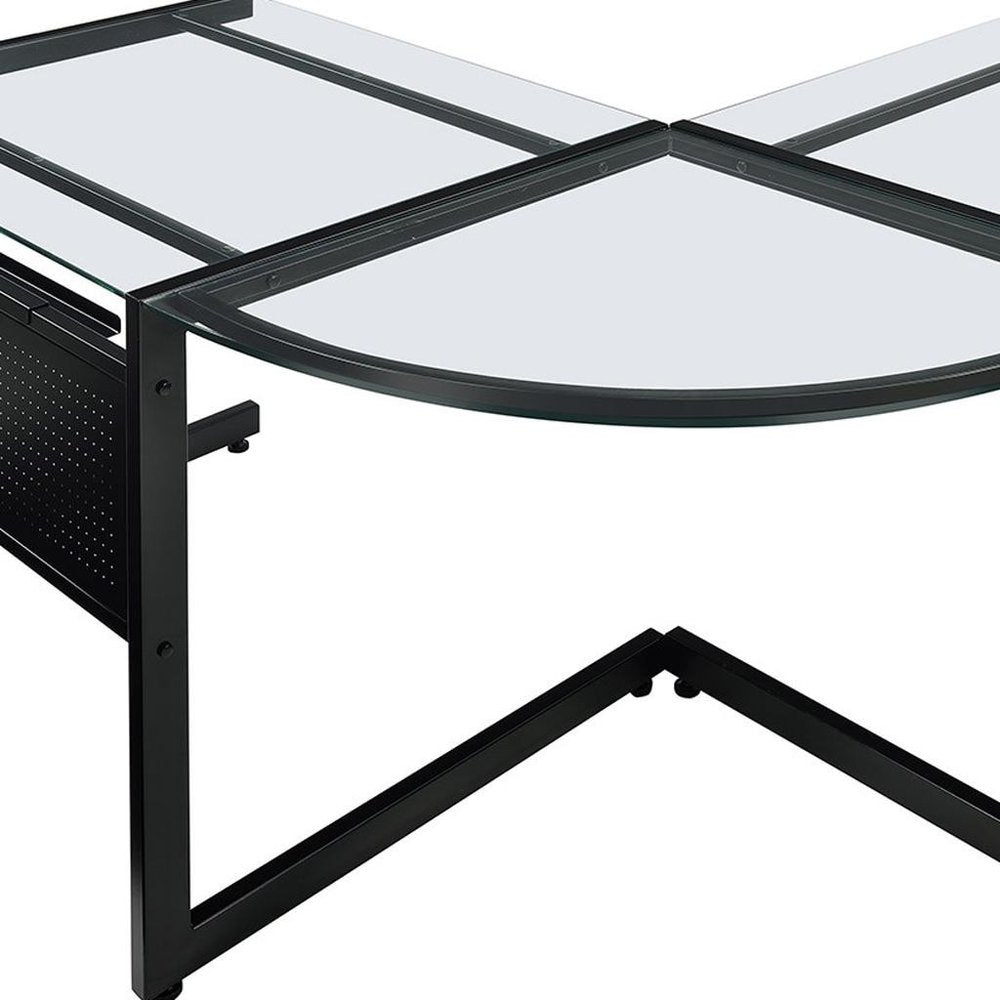 78" Clear and Black Glass and Steel Corner Computer Desk