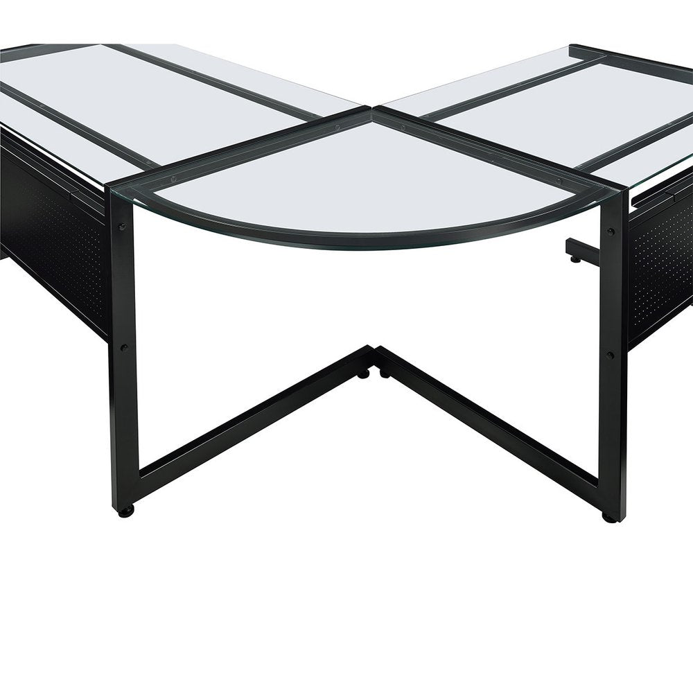 78" Clear and Black Glass and Steel Corner Computer Desk