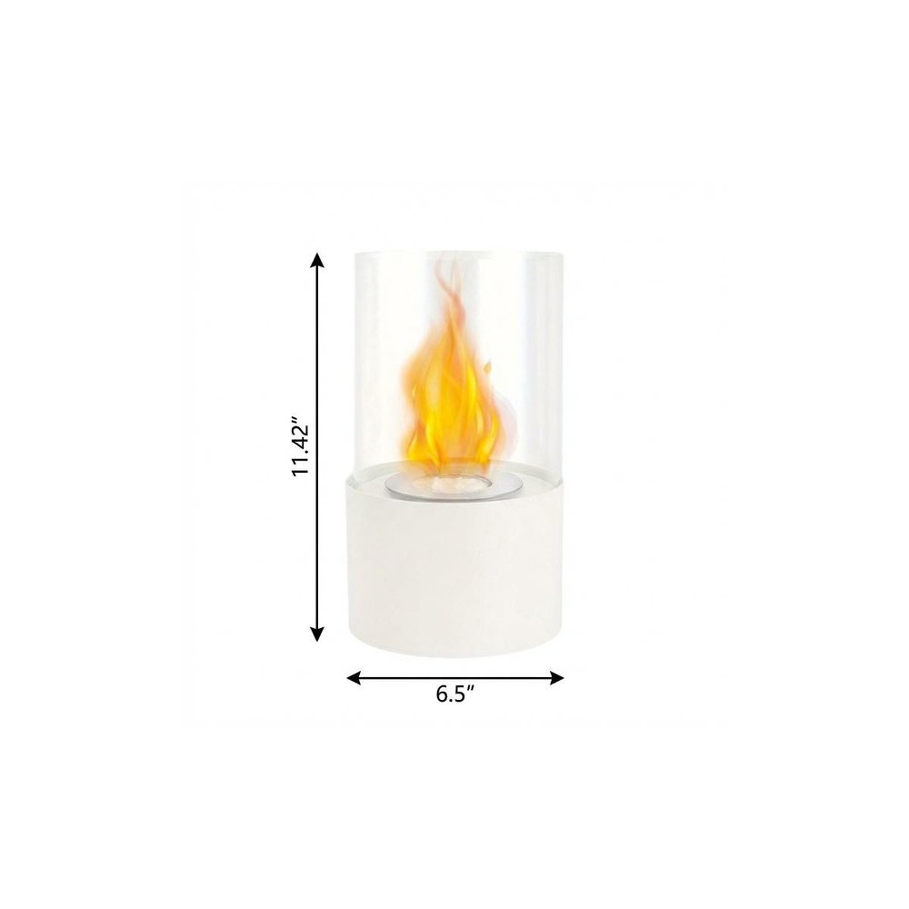 7" White And Clear Stainless Steel And Glass Bioethanol Portable Tabletop Firepit