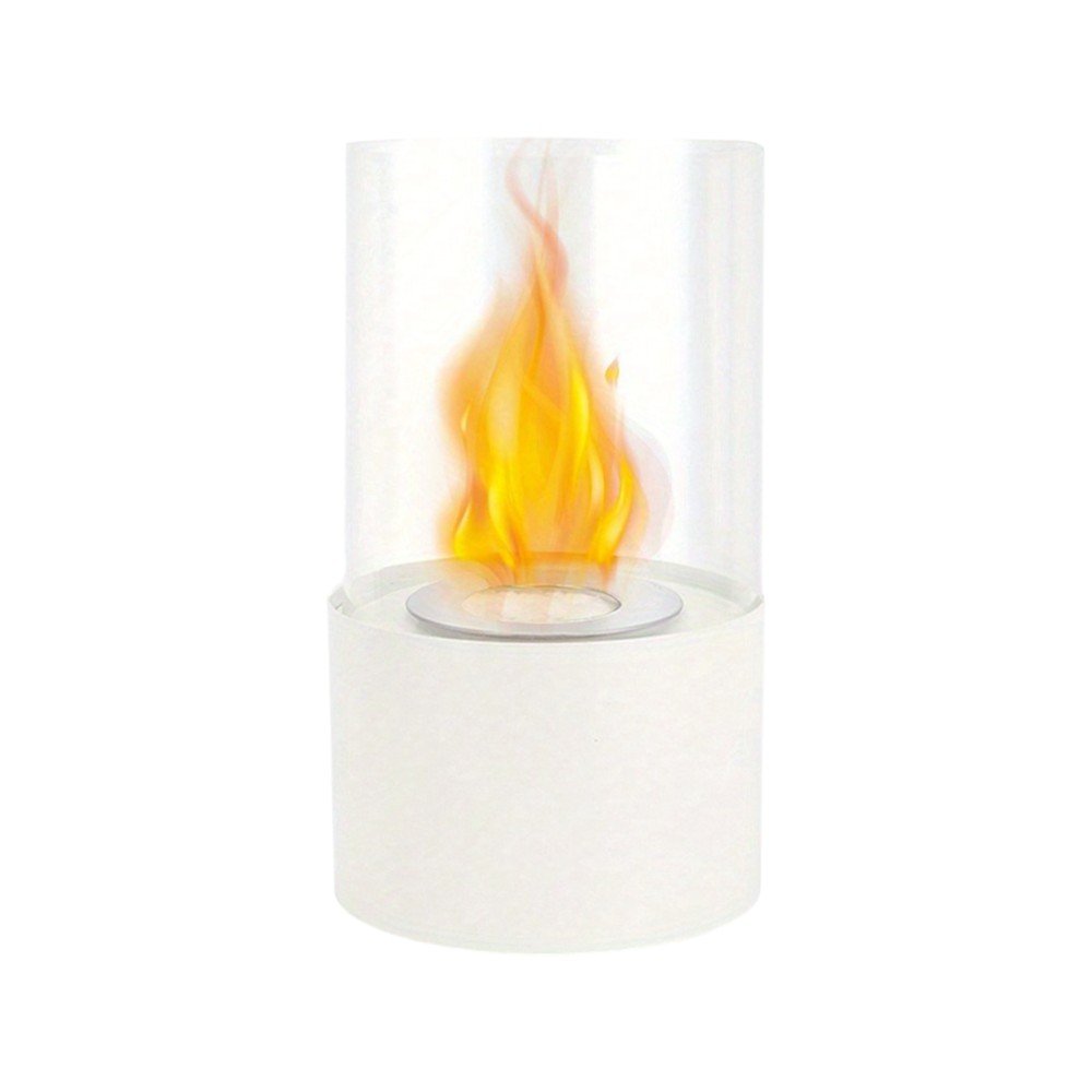 7" White And Clear Stainless Steel And Glass Bioethanol Portable Tabletop Firepit