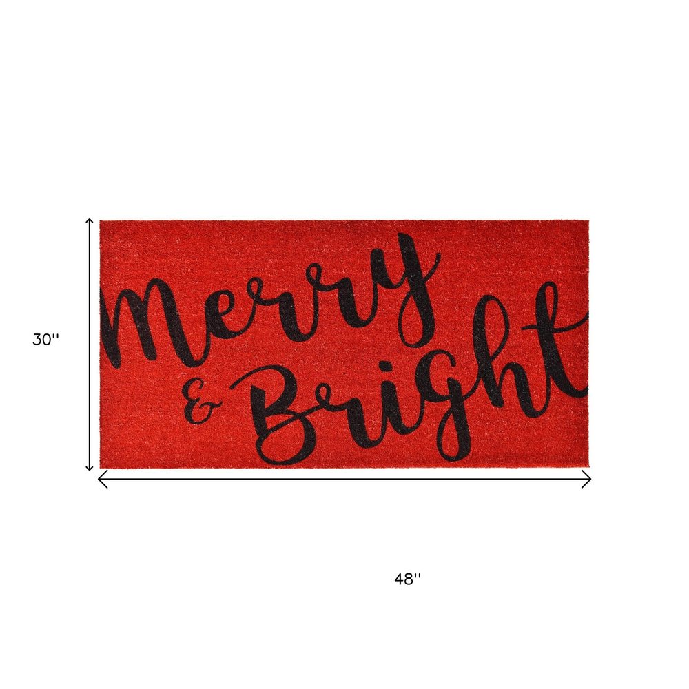 30" X 48" Red And Black Christmas Merry and Bright Outdoor Coir Door Mat