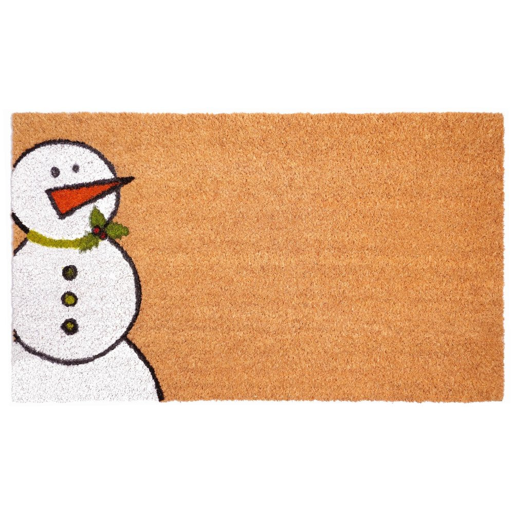 30" X 48" Brown White And Red Christmas Snowman Outdoor Coir Door Mat