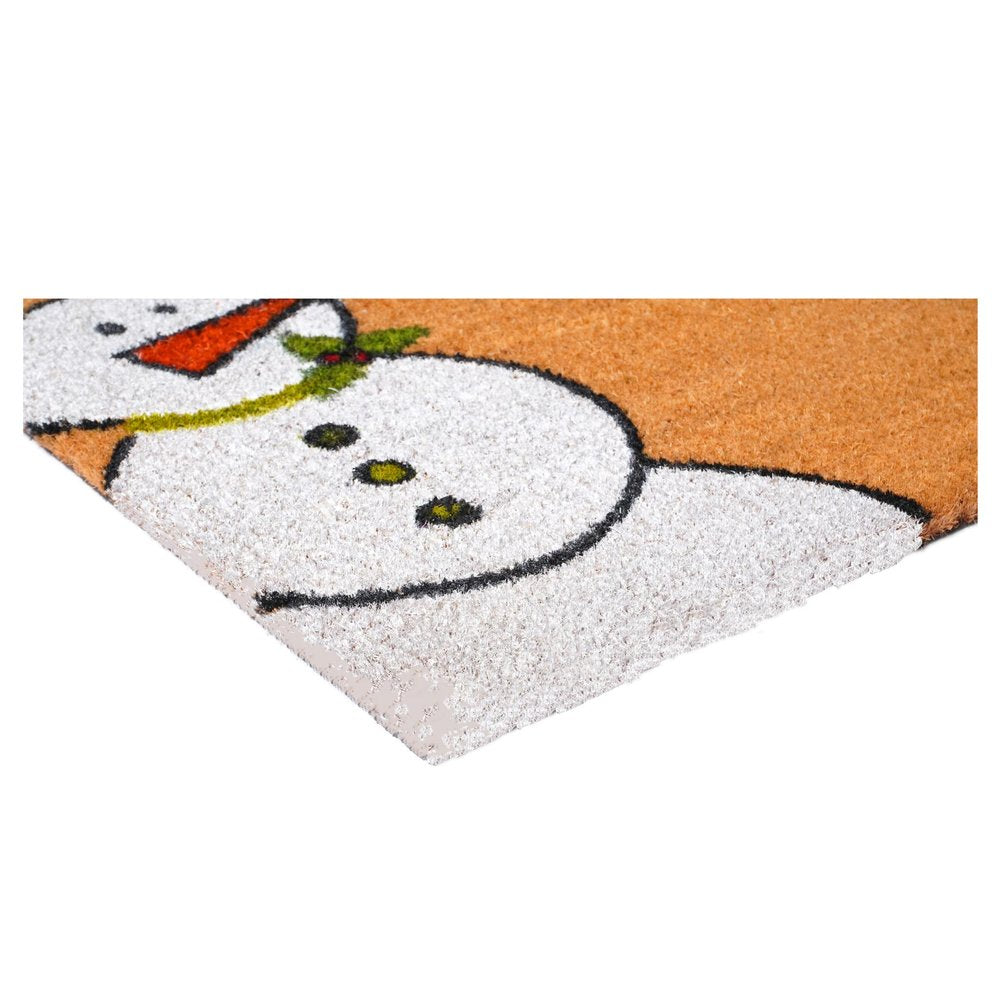 30" X 48" Brown White And Red Christmas Snowman Outdoor Coir Door Mat