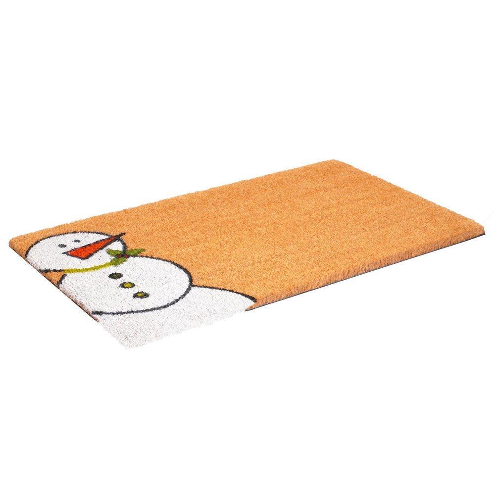 30" X 48" Brown White And Red Christmas Snowman Outdoor Coir Door Mat