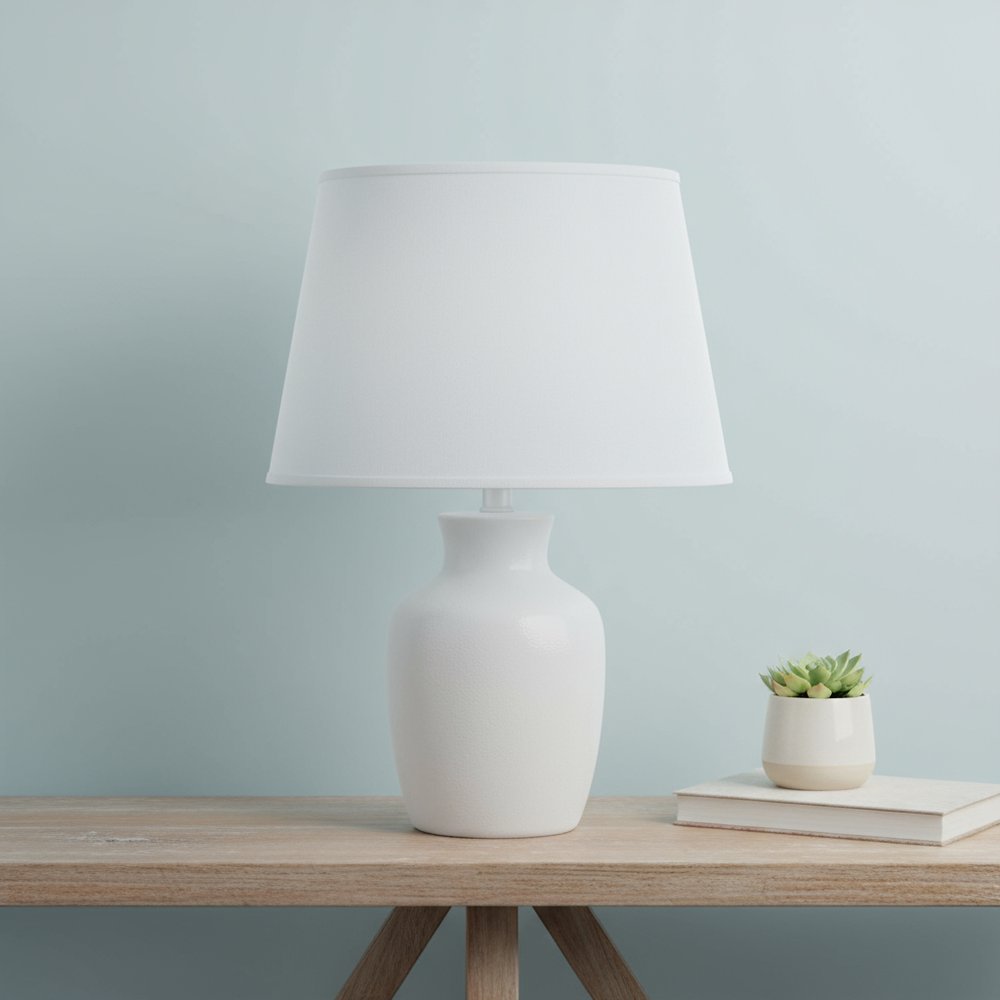 White Faux Silk Plain Drum Lamp Shade in a home interior
