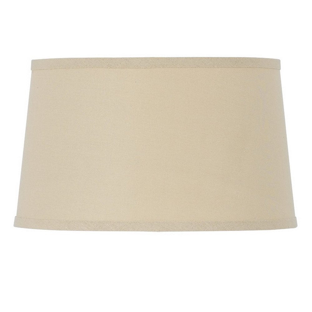 Tan Linen Drum Lamp Shade on a white background