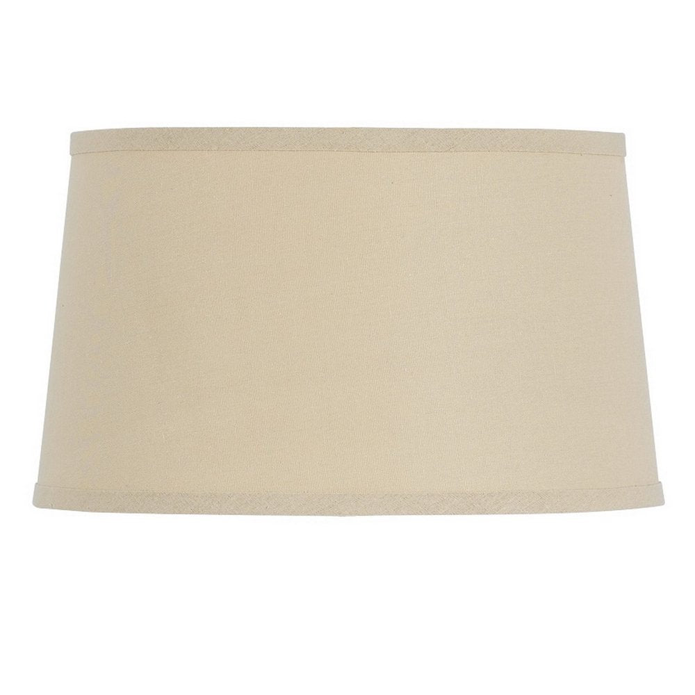 Tan Linen Drum Lamp Shade on a white background