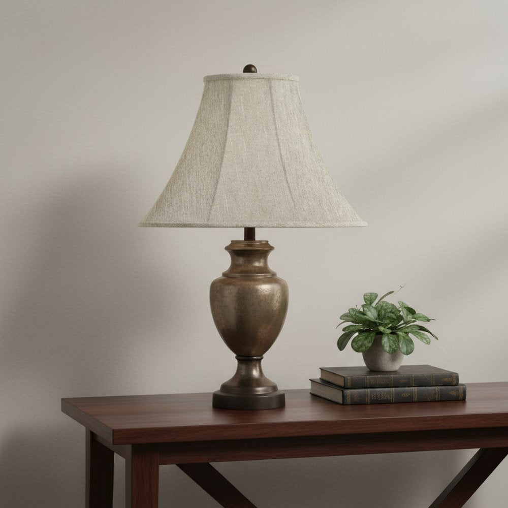 Light Gray Linen Plain Bell Lamp Shade in a home interior