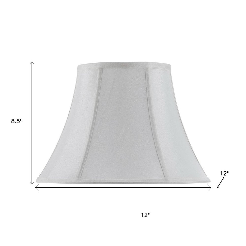 White Linen Piped Bell Lamp Shade on a white background