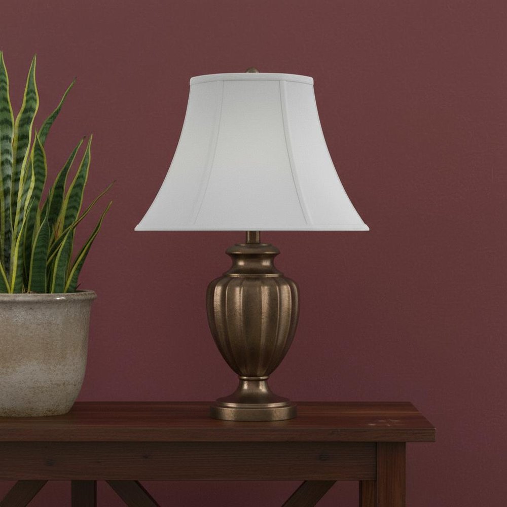 White Linen Piped Bell Lamp Shade