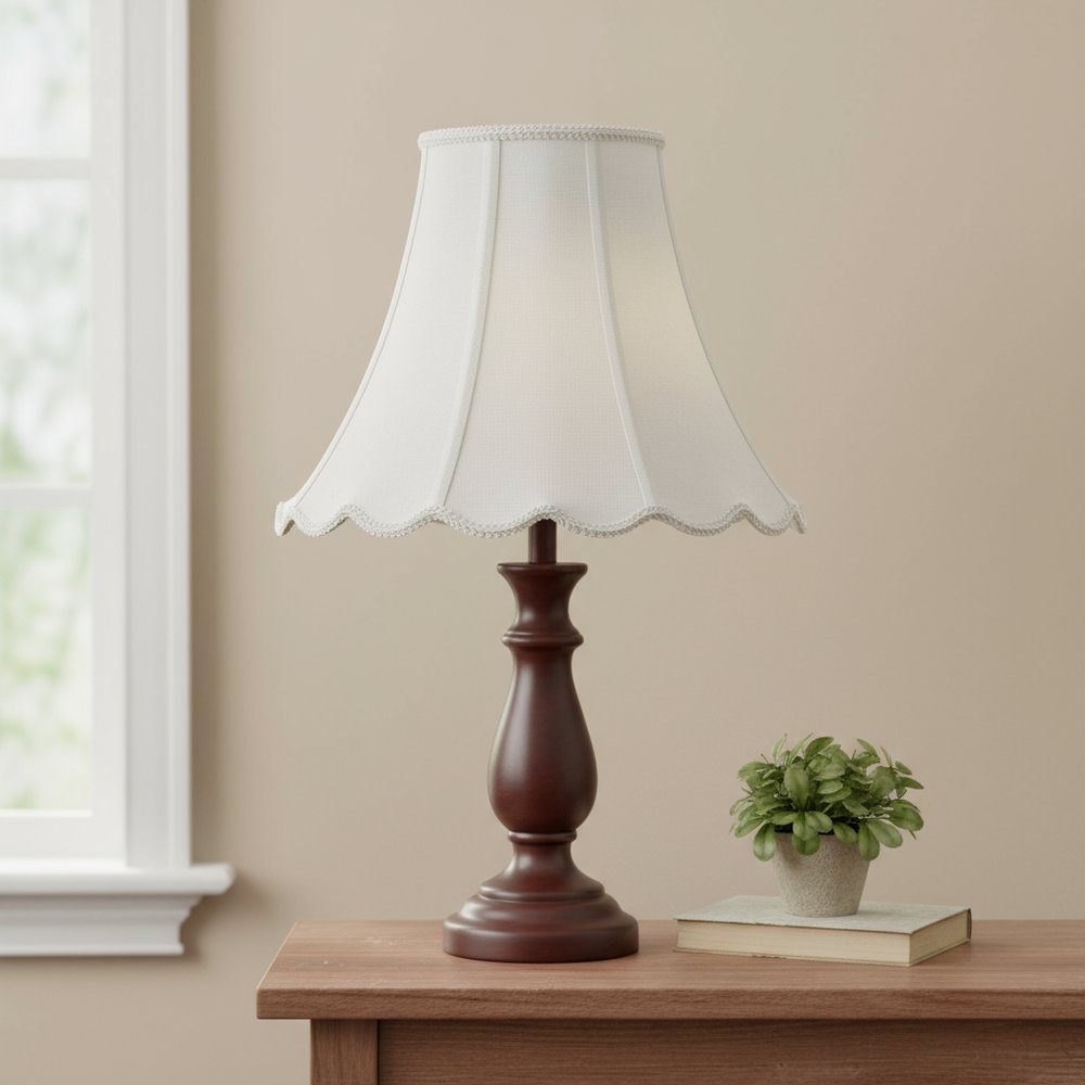 White Linen Piped Bell Lamp Shade in a home interior