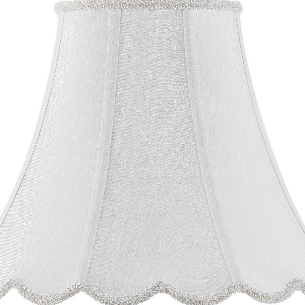 White Linen Piped Bell Lamp Shade on a white background