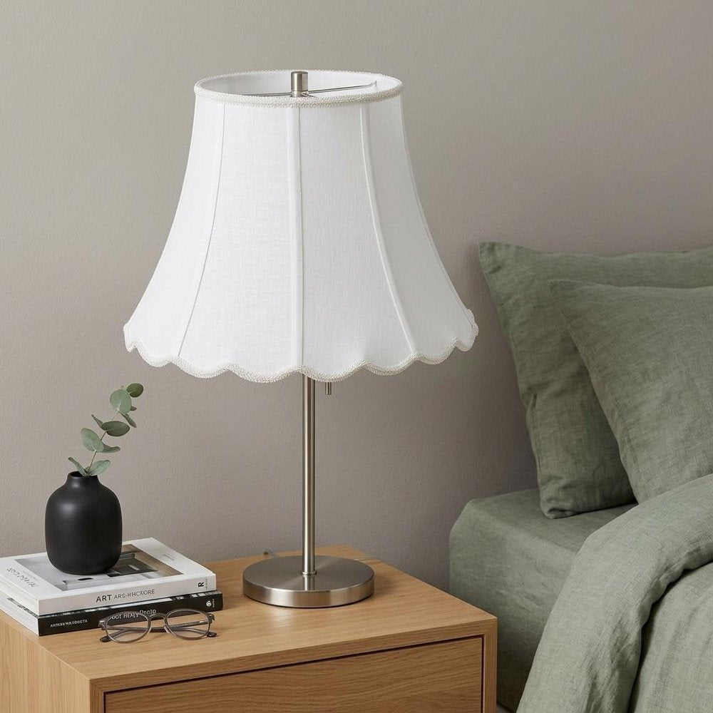 White Linen Piped Bell Lamp Shade - 10.75" H x 14.00" W x 14.00" D