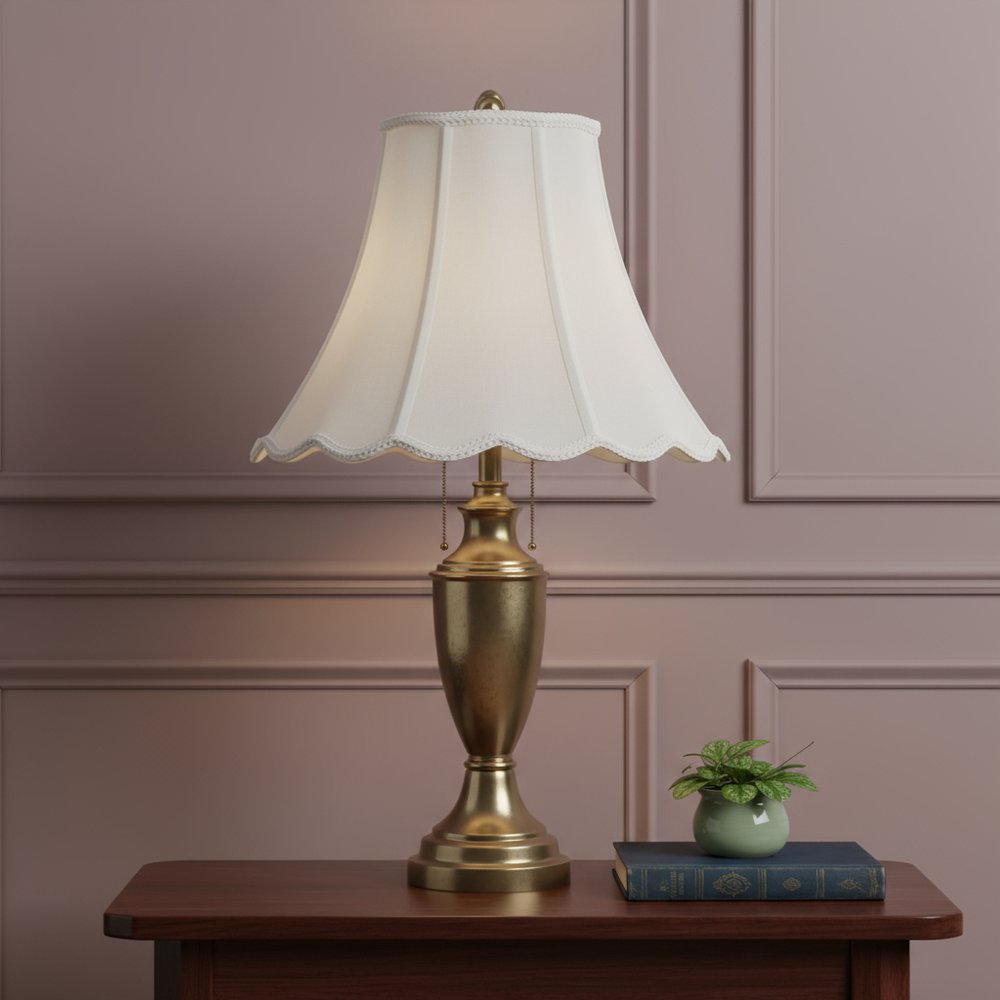 White Linen Piped Bell Lamp Shade - 13.13" H x 18.00" W x 18.00" D