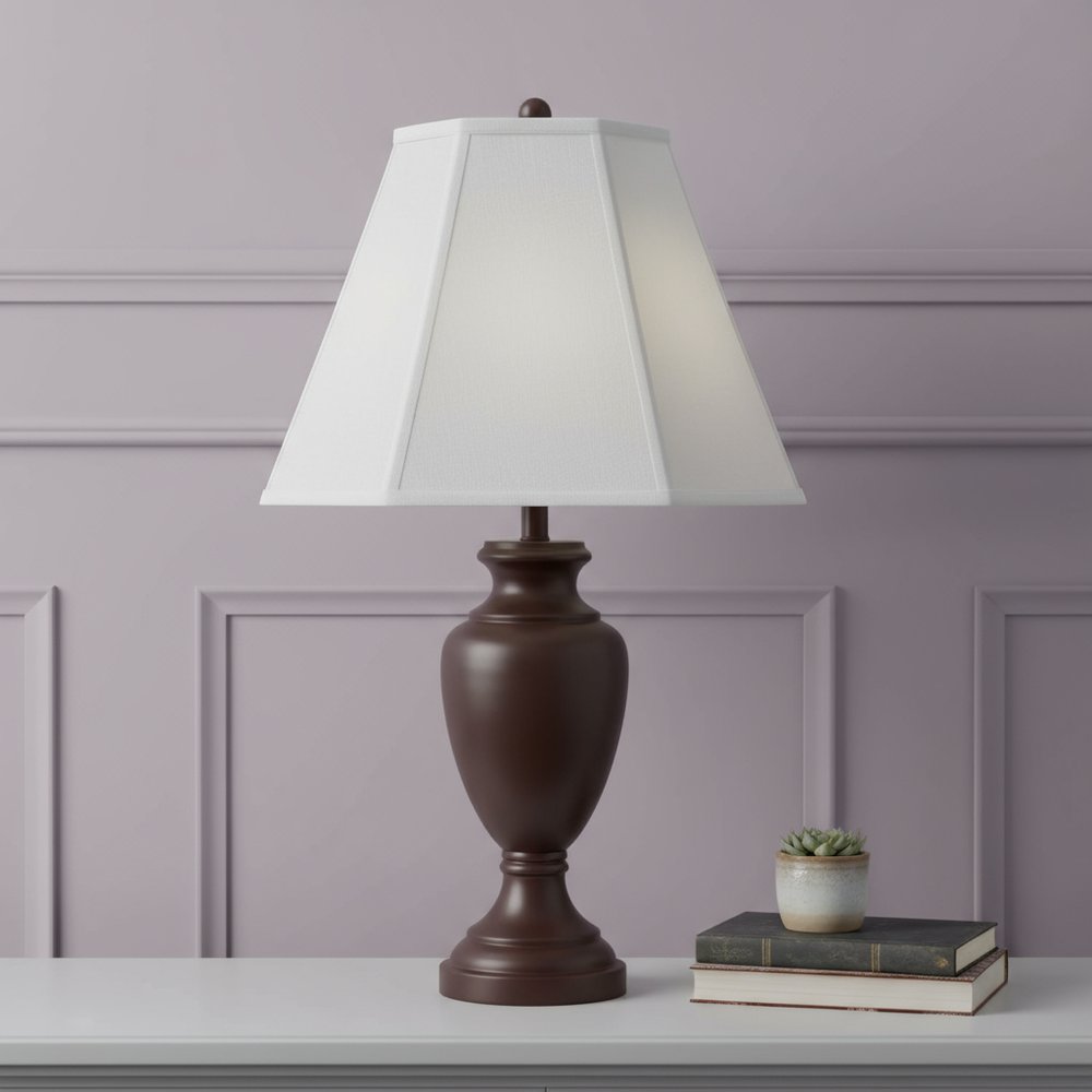 White Linen Piped Empire Lamp Shade on a white background