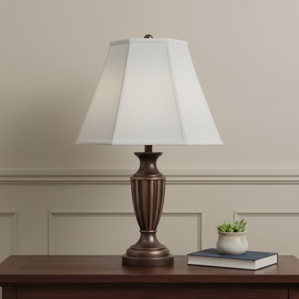 White Linen Piped Empire Lamp Shade in a home interior