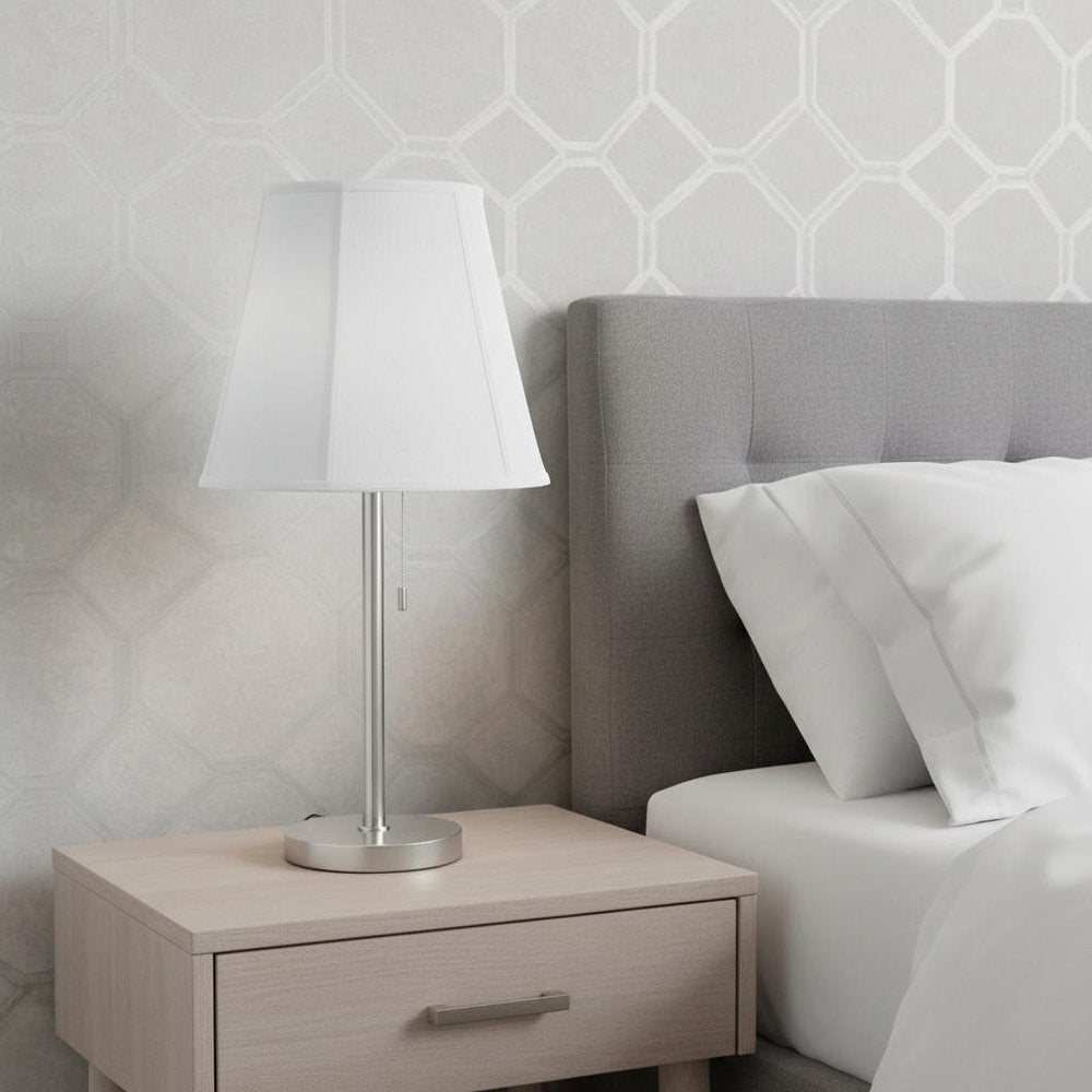 White Linen Piped Empire Lamp Shade - with Spider Attachment Type in a home interior