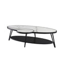 53" White and Black Sintered Stone and Iron Oval Coffee Table