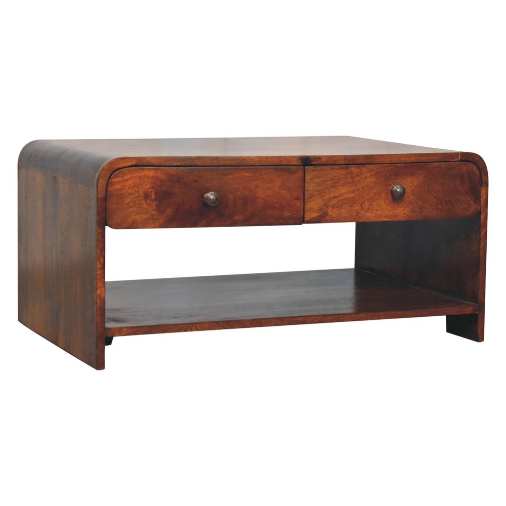85" Chestnut Solid Wood Frame Coffee Table With Four Drawers