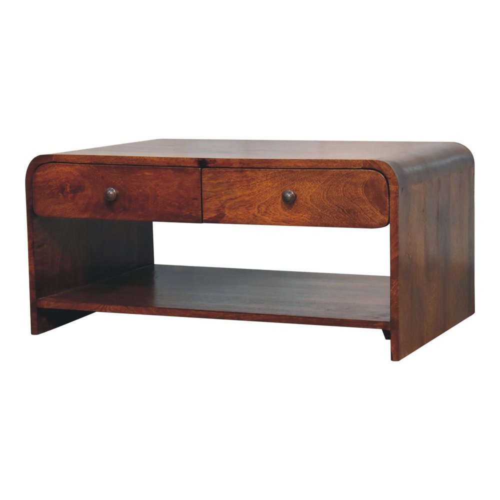 85" Chestnut Solid Wood Frame Coffee Table With Four Drawers
