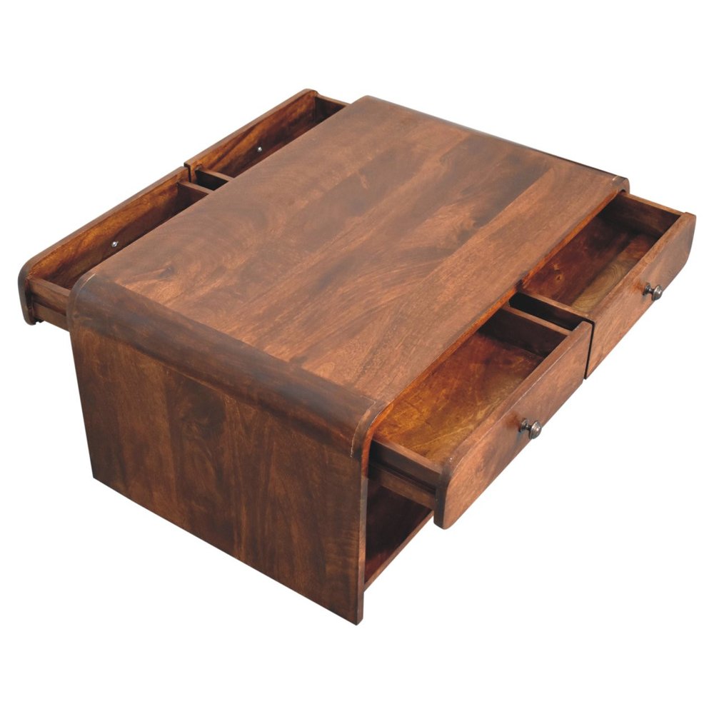 85" Chestnut Solid Wood Frame Coffee Table With Four Drawers on a white background