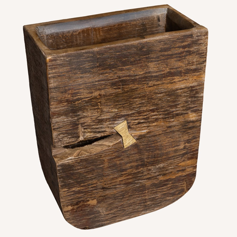 Brown Wood Pot Planter on a white background
