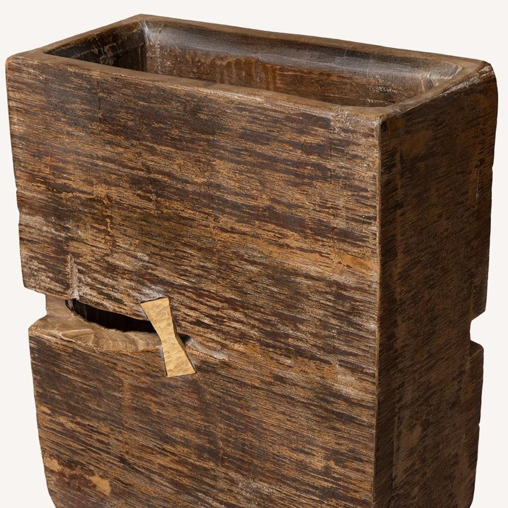 Brown Wood Pot Planter on a white background