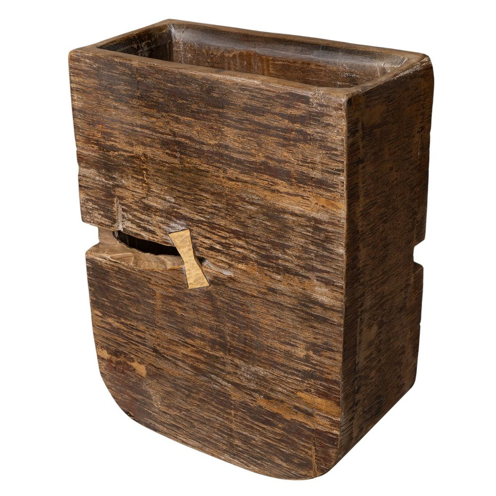 Brown Wood Pot Planter on a white background