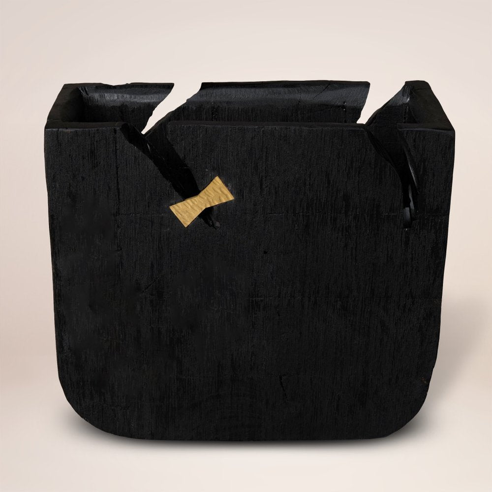 Black Wood Square Pot Planter on a white background
