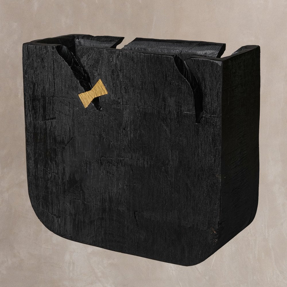Black Wood Square Pot Planter close-up detail