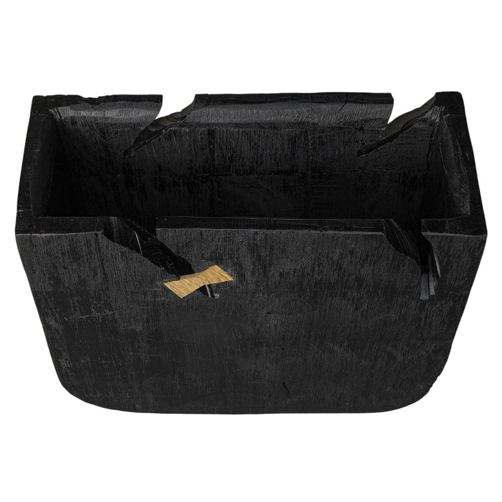Black Wood Square Pot Planter on a white background
