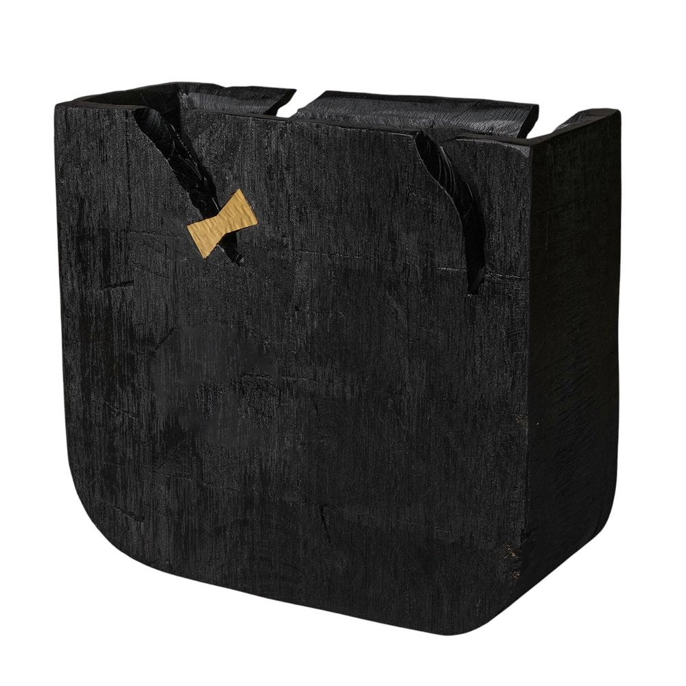 Black Wood Square Pot Planter on a white background