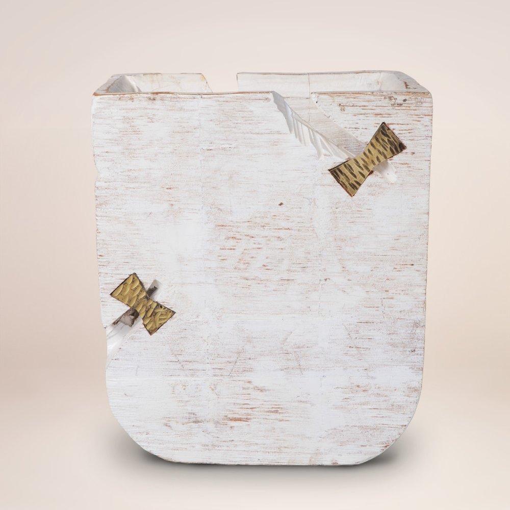 White Wood Pot Planter on a white background