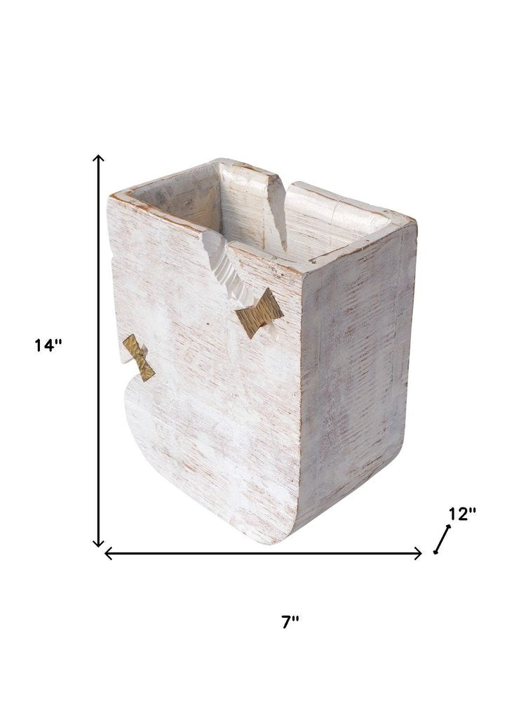 White Wood Pot Planter on a white background