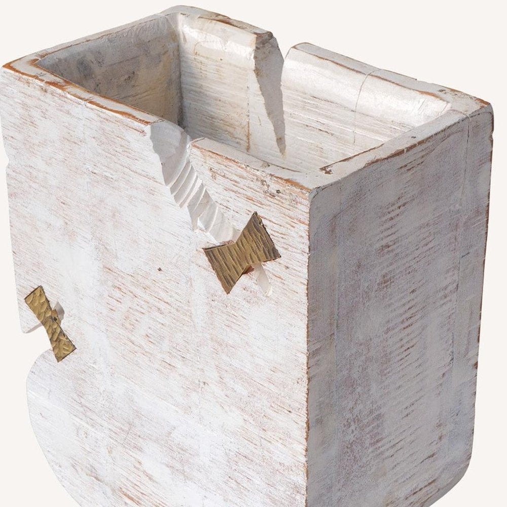 White Wood Pot Planter on a white background